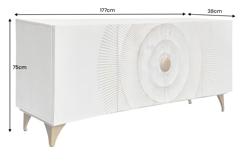 Sideboard GOLDEN SUNSET 180cm 3D mango wood white handmade