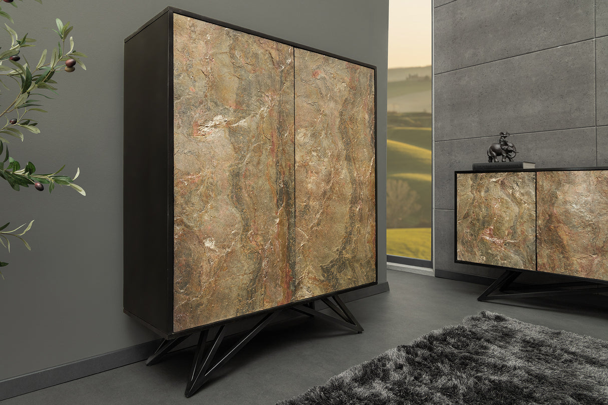 Highboard MOUNTAIN SOUL 120cm acacia natural stone look black natural