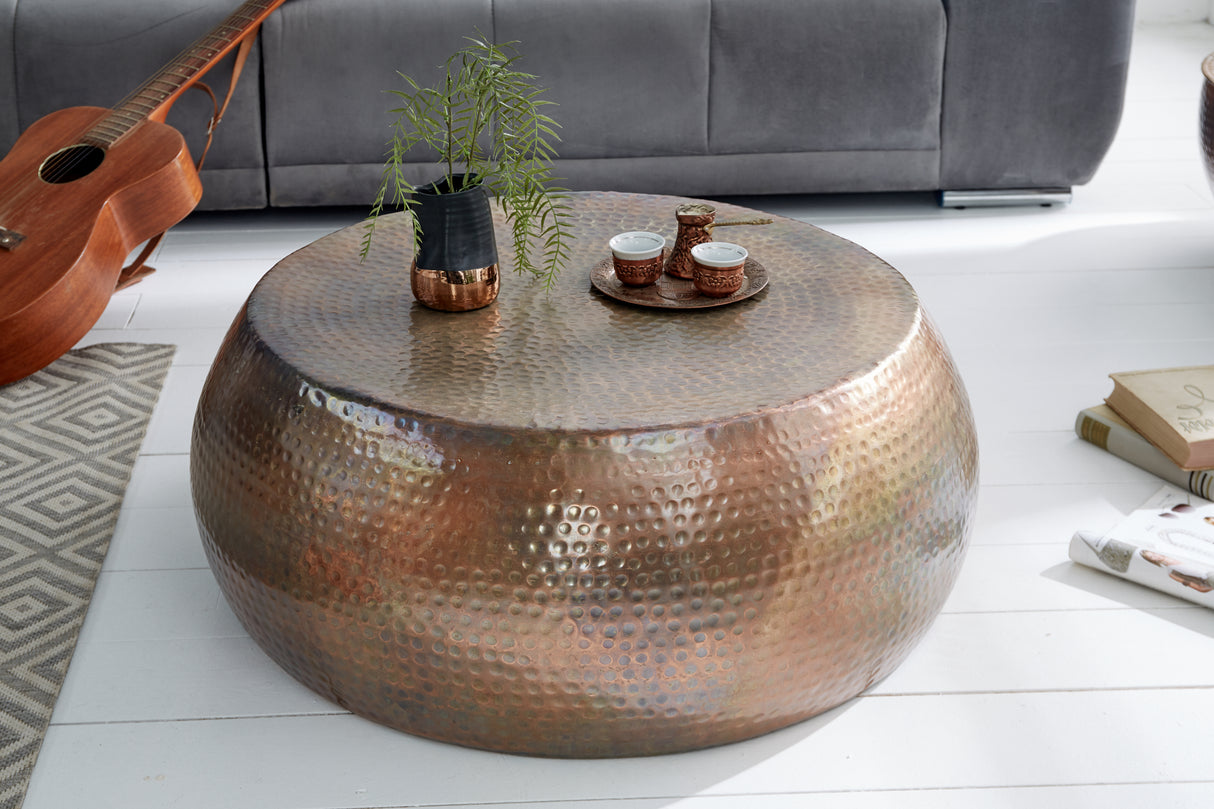 Coffee table ORIENT 80cm mottled copper with hammer stroke effect
