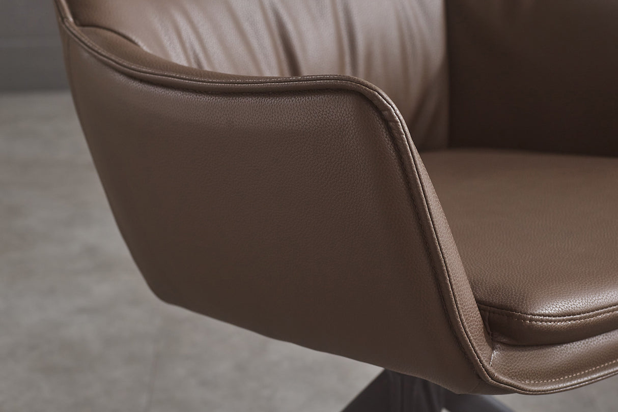 Drehstuhl VOGUE 360° mit Armlehnen Kunstleder braun mit Metallgestell schwarz