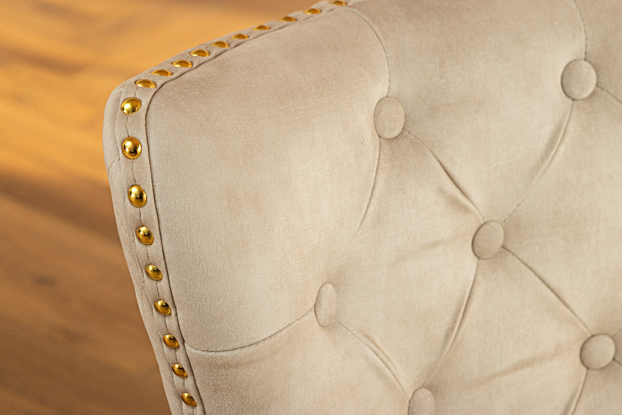 Stuhl CASTLE mit Löwenkopfgriff Samt beige goldene Beine im Barockstil