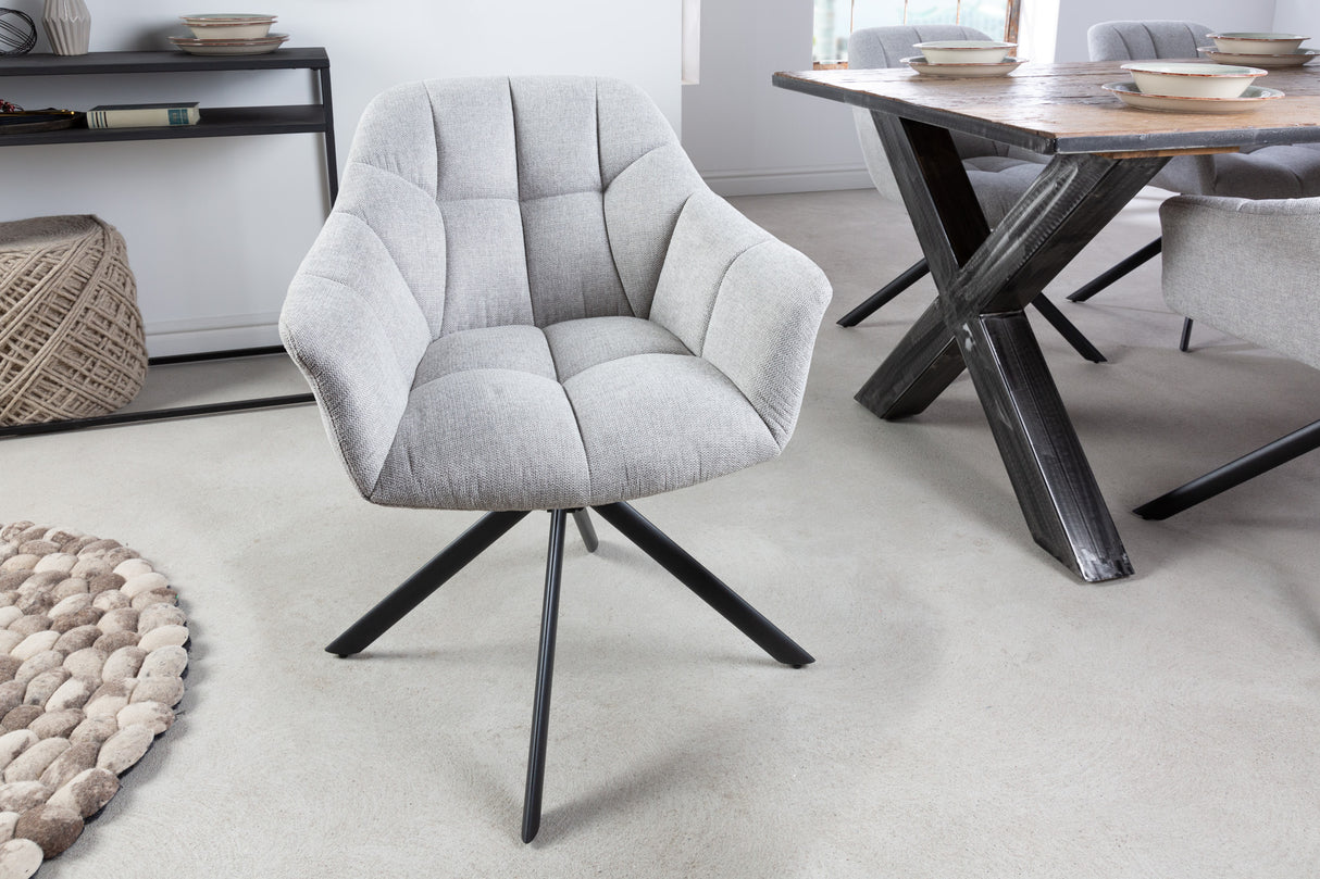 Swivel chair PAPILLON 180° rotatable w/ armrests textured fabric light grey