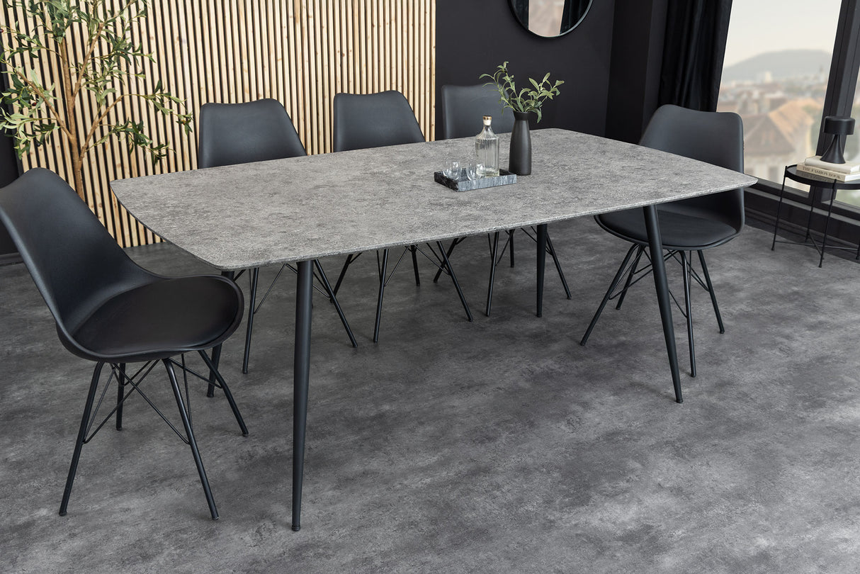 Dining table APARTMENT 140cm grey stone look w/ black metal frame
