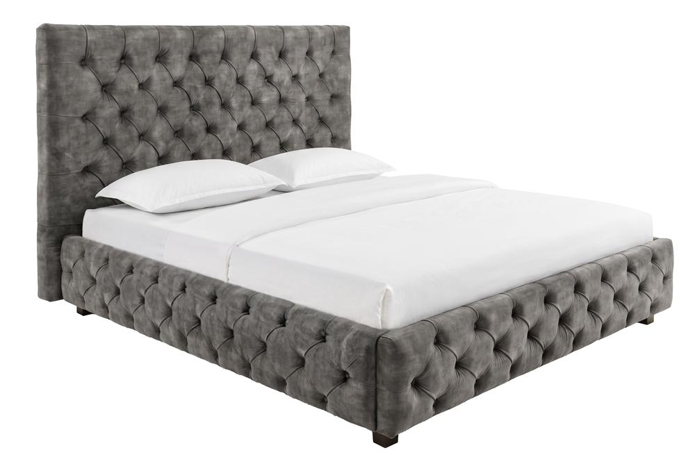 Bett PARIS CHESTERFIELD 160x200cm Samt olivgrau