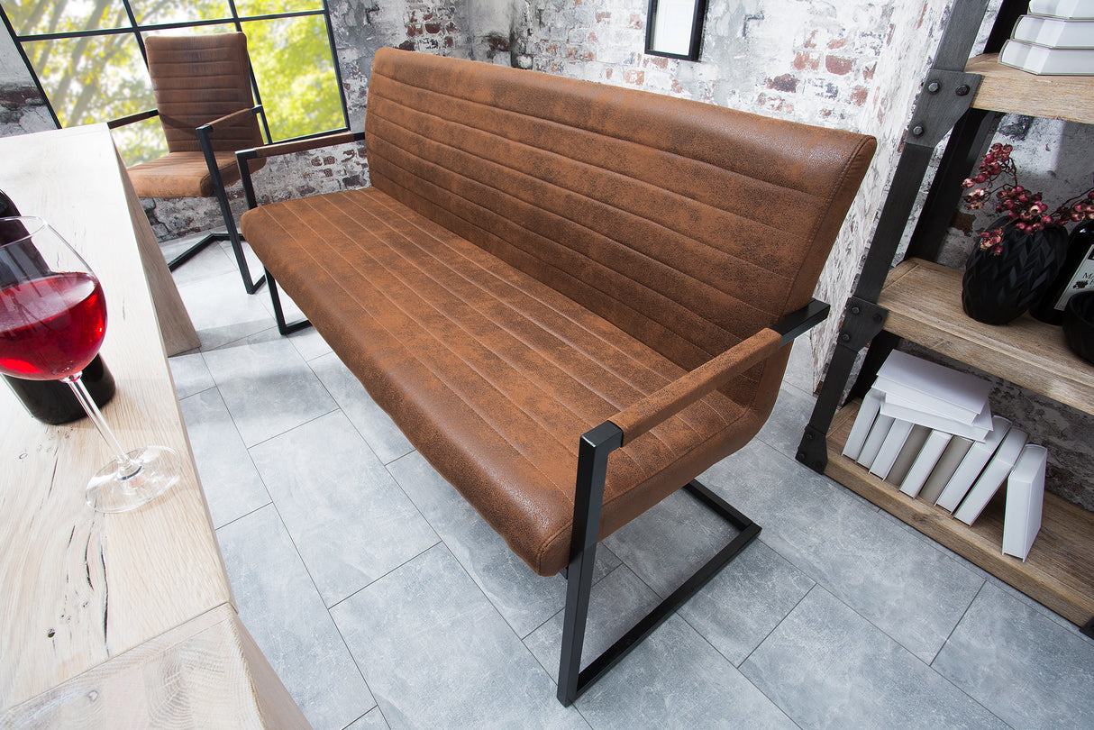 Bench LOFT 160cm with armrests microfibre vintage brown