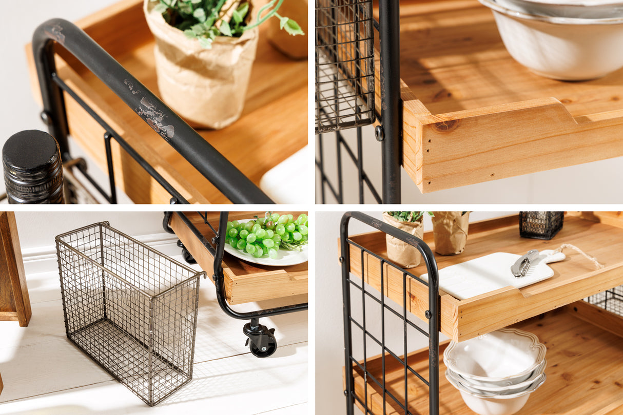 Trolley SEVEN SEAS 80cm w/ removable trays pine wood and painted iron