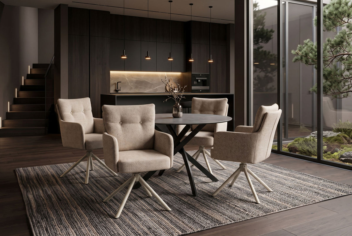 Swivel chair BIG GEORGE 360° rotatable w/ armrests spring core textured fabric beige