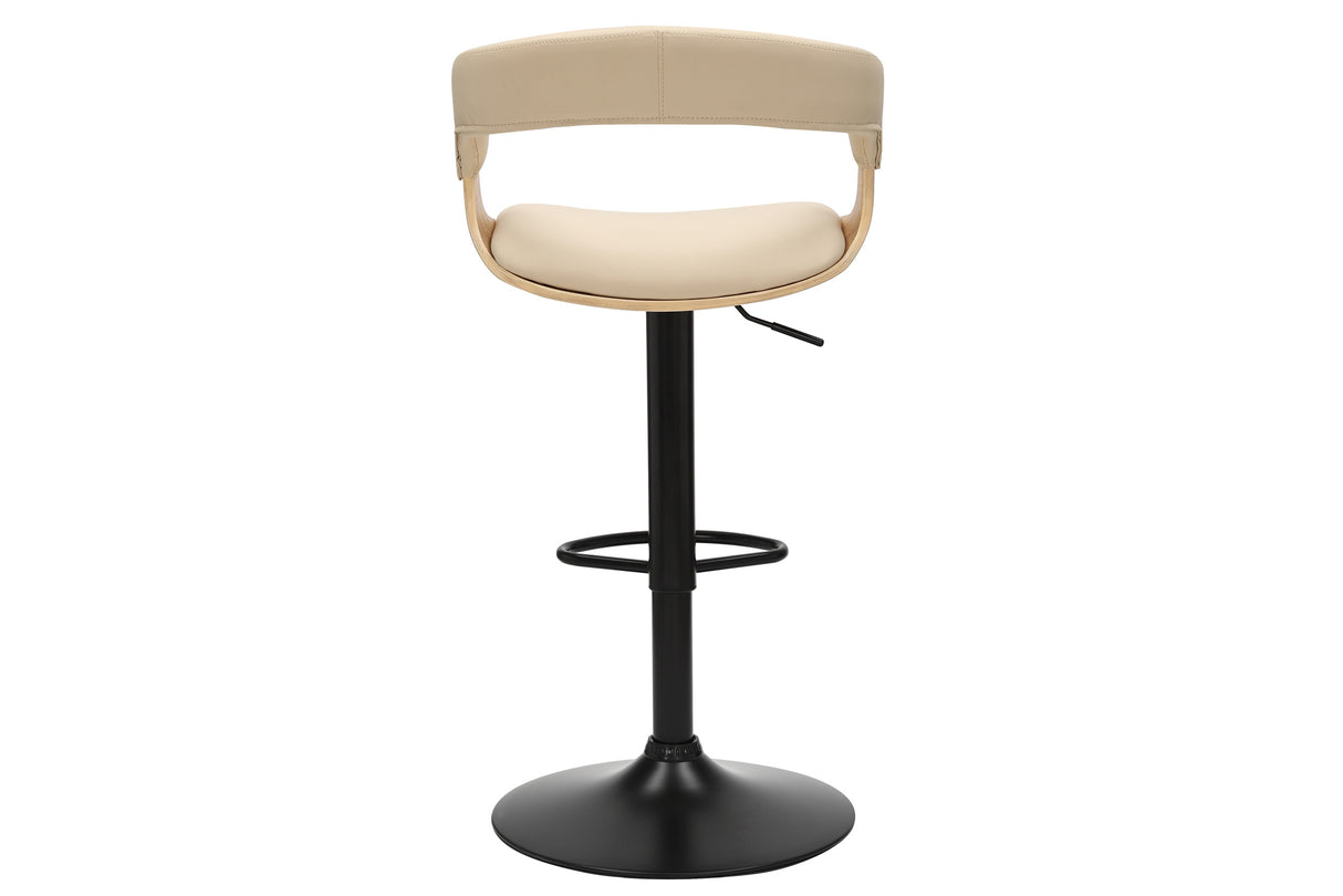 Bar stool MANHATTAN 81-110cm rotatable artificial leather creamy beige and oak wood look
