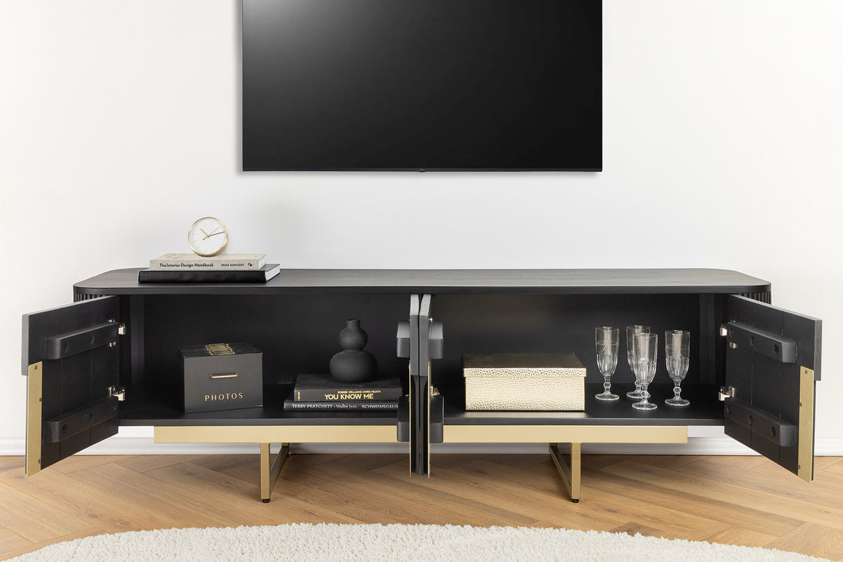 TV-Board GATSBY 160cm Retro-Stil Mango Schwarz Gold