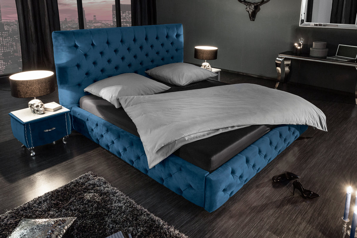 Bett PARIS CHESTERFIELD 160x200cm Samt dunkelblau