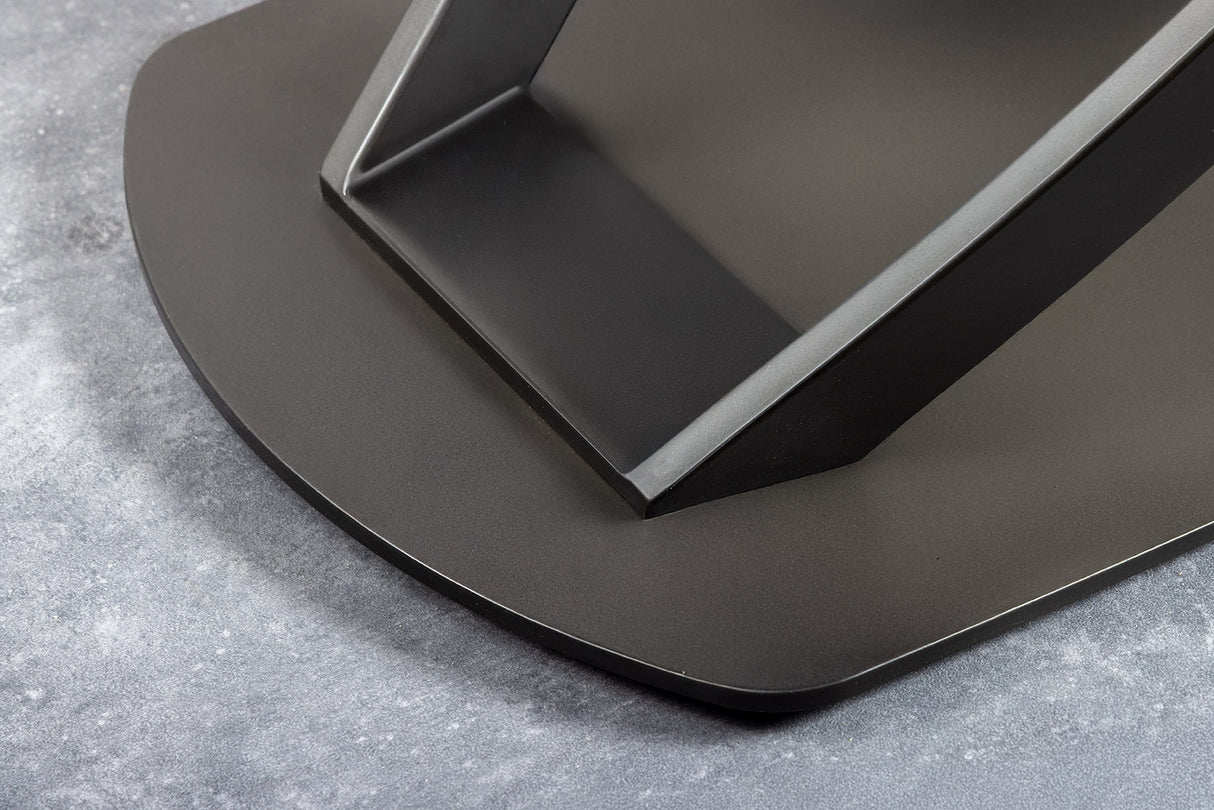 Dining table INCEPTION 130-190cm extendable w/ bronze rack oval ceramic top rust look