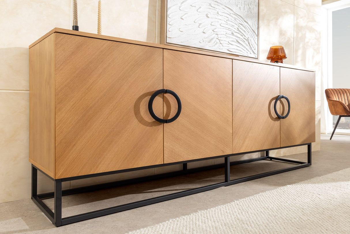 Sideboard GRANDEZZA 180cm in Eichenholzoptik mit schwarzem Metallrahmen