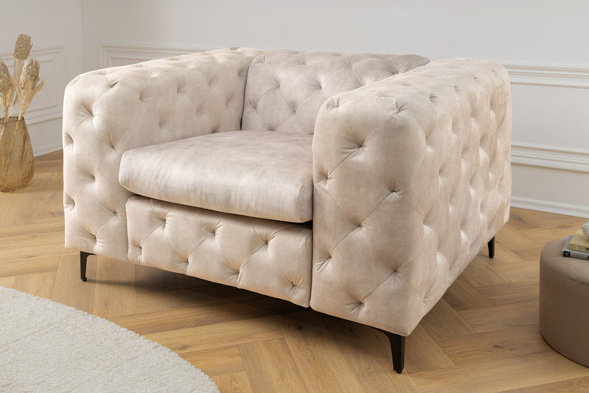 Sessel MODERN BAROCK 120cm Chesterfield-Optik Federkern Samt champagner beige