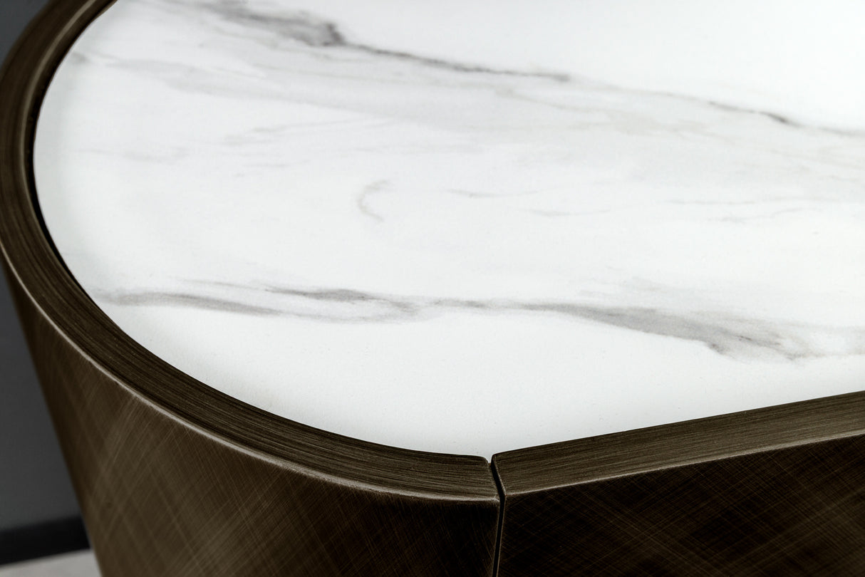 Sideboard REFLECTION 150cm 3D Effekt Bronze mit Keramik Marmorplatte weiß