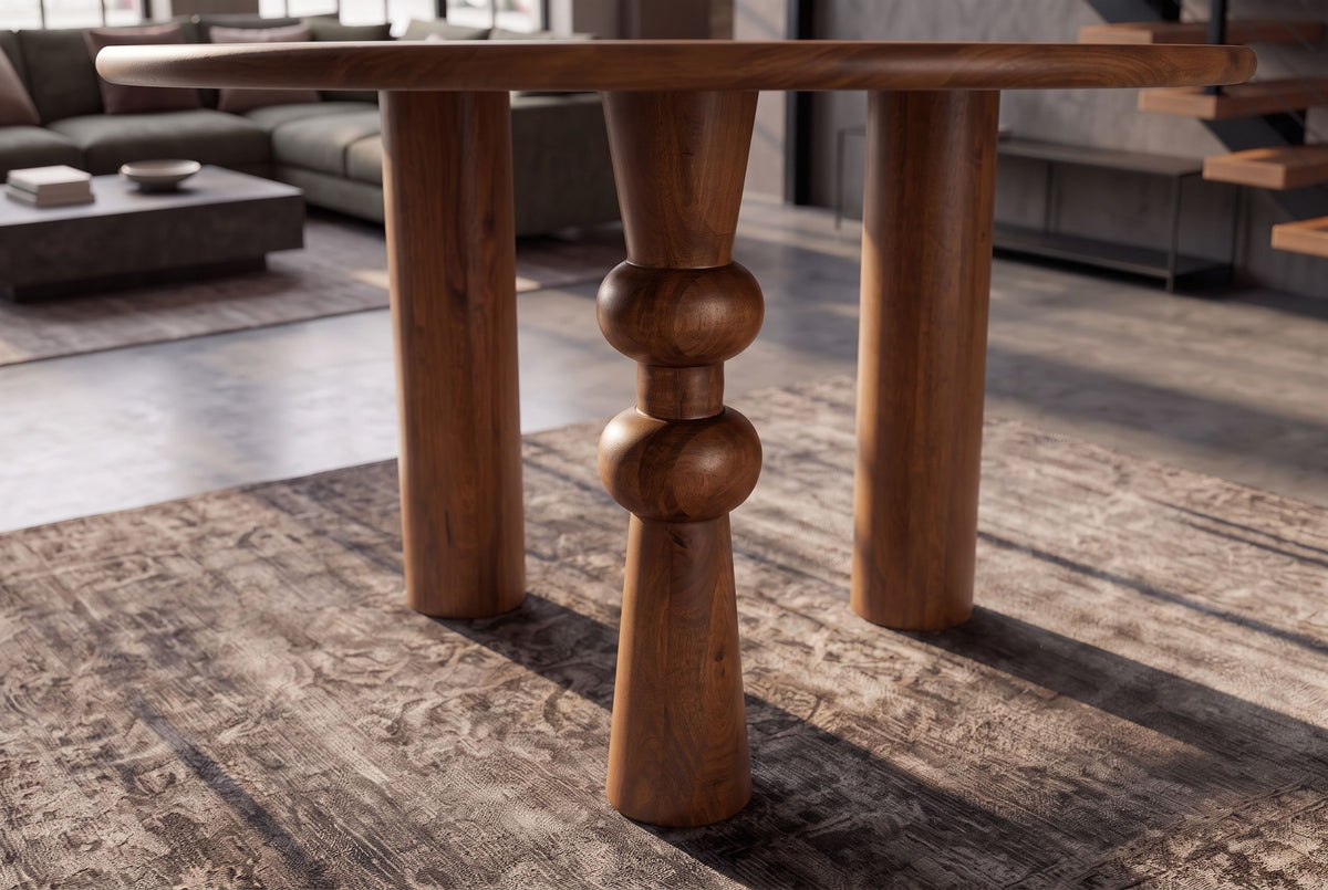 Esstisch ARTE 120cm rund skulpturale Beine Mangoholz braun