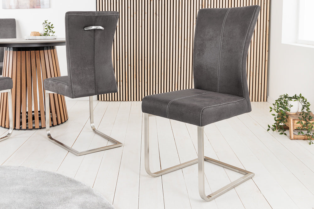 Cantilever chair SAMSON w/ silver handle microfibre grey