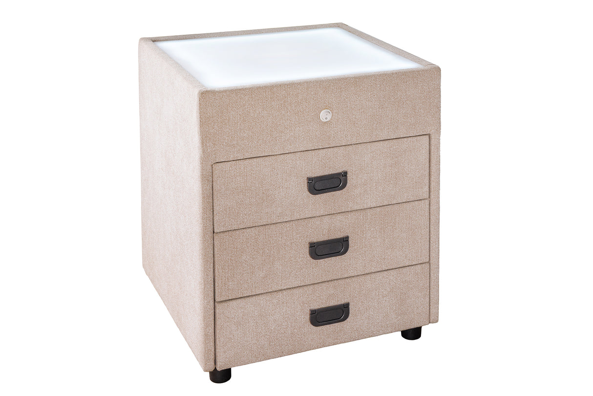 Bedside table TOULOUSE w/ LED light 55cm velvet beige