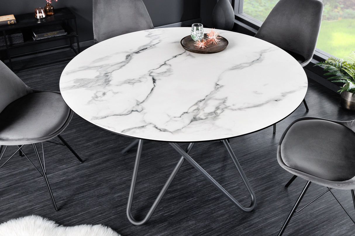 Esstisch CIRCULAR Ø 120cm Marmoroptik weiß