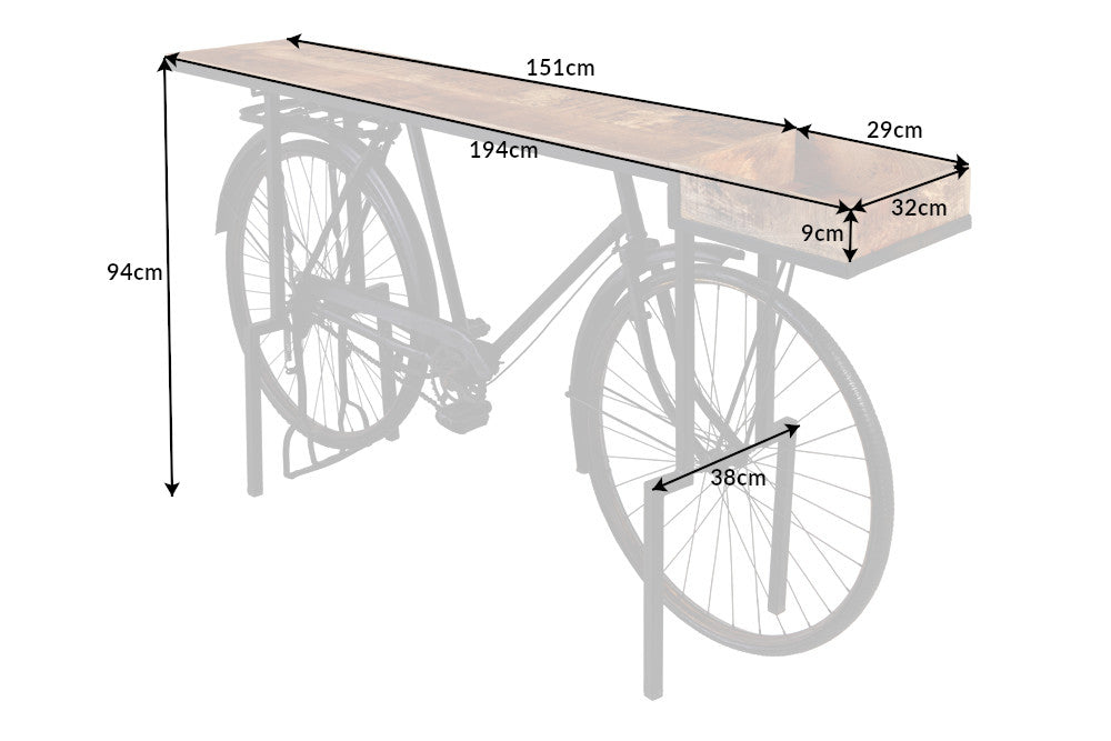 Console BICYCLE 195cm mango wood plate