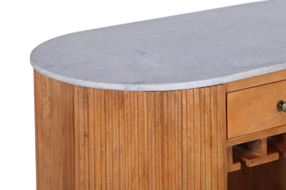 Bartisch TRES CHIC 120cm Mangoholz Natur mit weißem Marmor