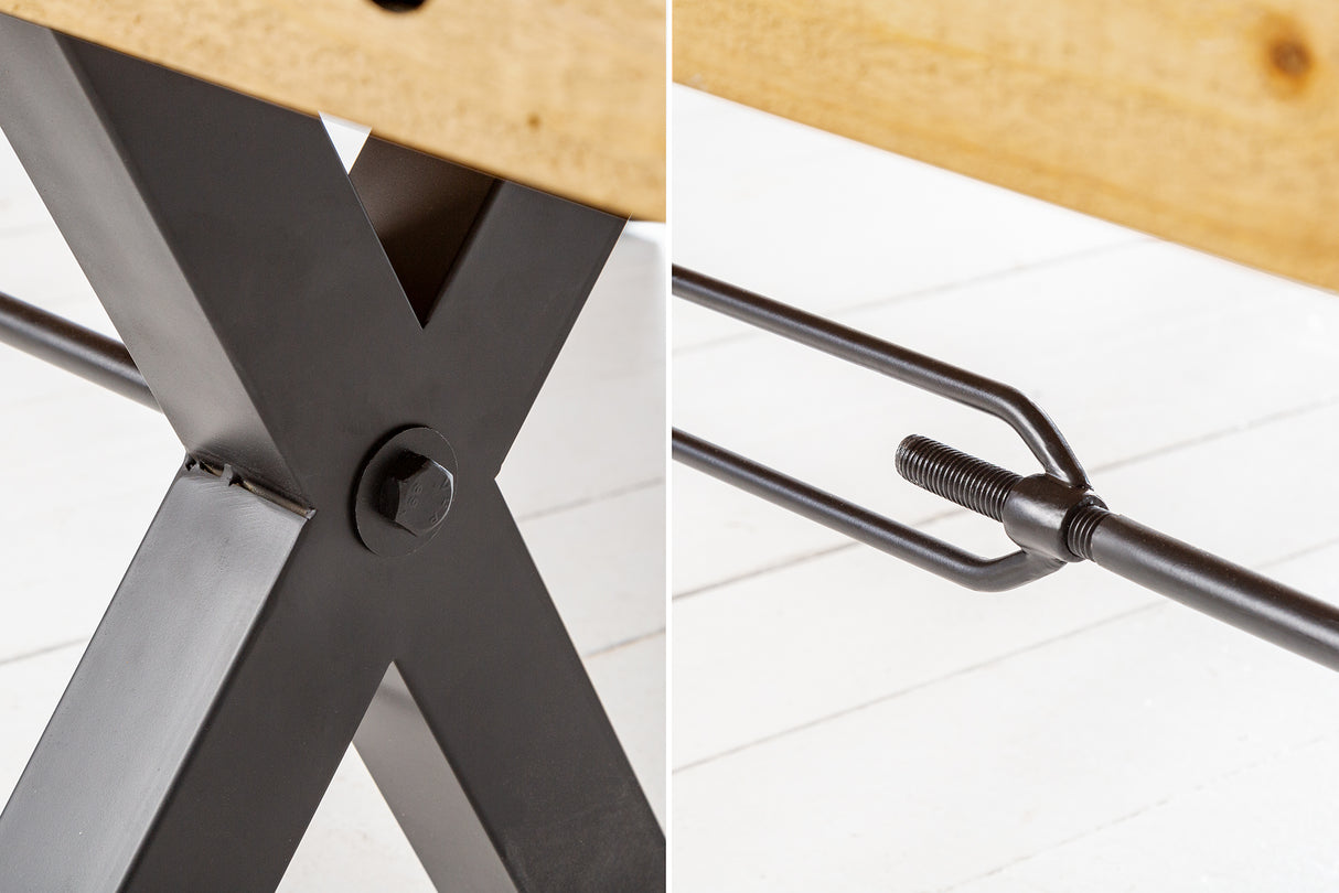 Bench THOR 200cm X-legs pine wood vintage brown