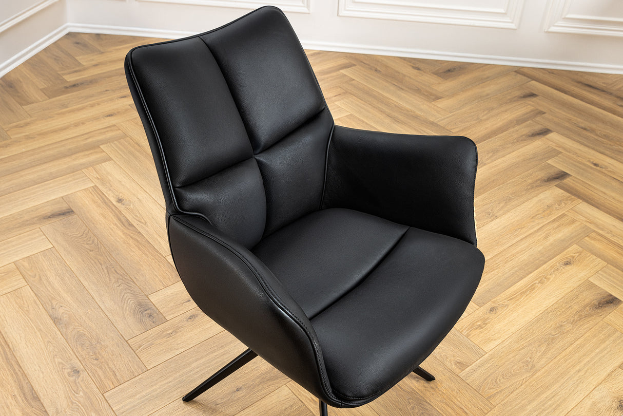 Swivel chair PAPILLON rotatable 360° w/ armrests frame black leather black