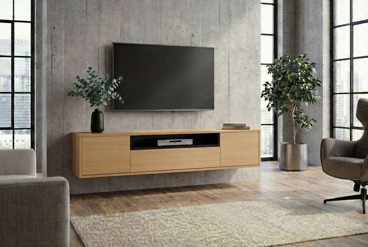 TV-Board LOFT 150 cm hängend natur schwarz