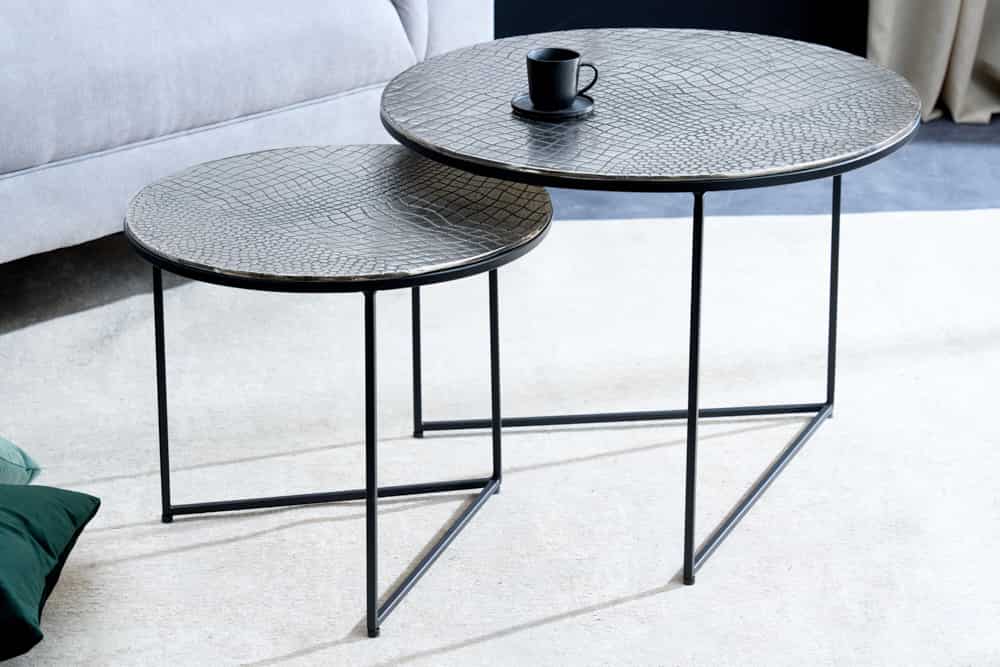 Coffee table ELEMENTS 60cm crocodile look set of 2 antique silver
