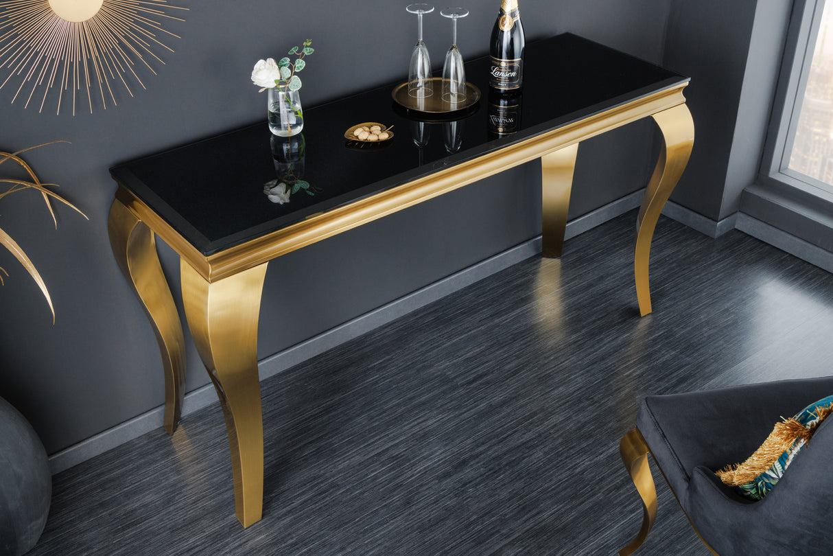 Console MODERN BAROCK 140cm tempered opal glass black gold