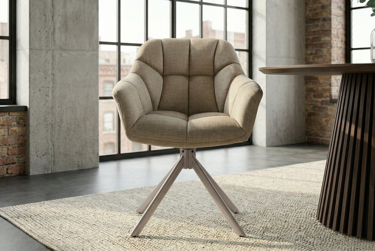 Swivel chair PAPILLON rotatable 180° w/ armrests velvet beige greige