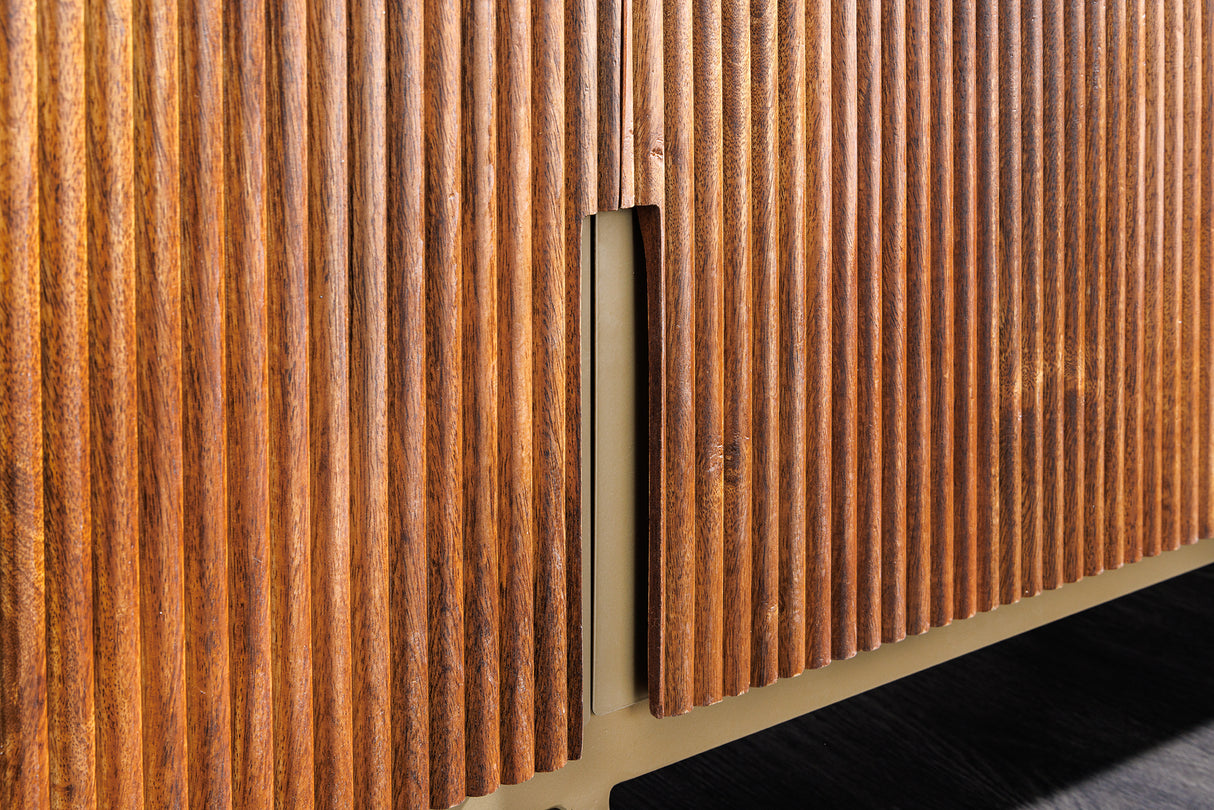 TV-Board GATSBY 160cm Retro-Stil Mangoholz gold Marmorplatte schwarz