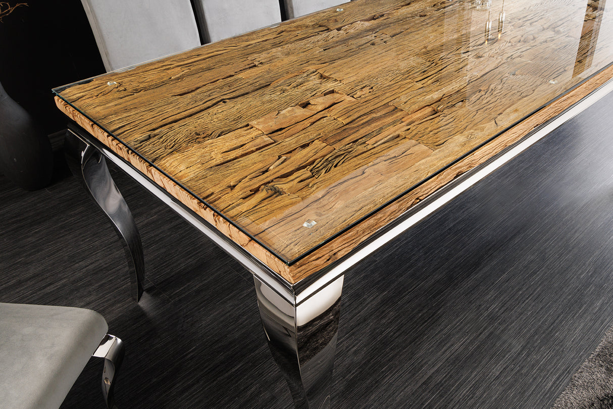 Esstisch MODERN BAROCK BARRACUDA 200cm Chrom inkl. Glasplatte ohne Teakplatte