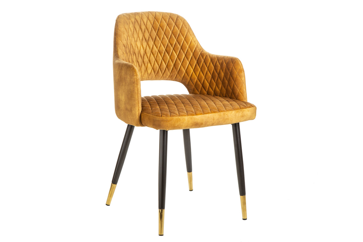 Chair PARIS w/ armrests velvet with decorative quilting mustard yellow
