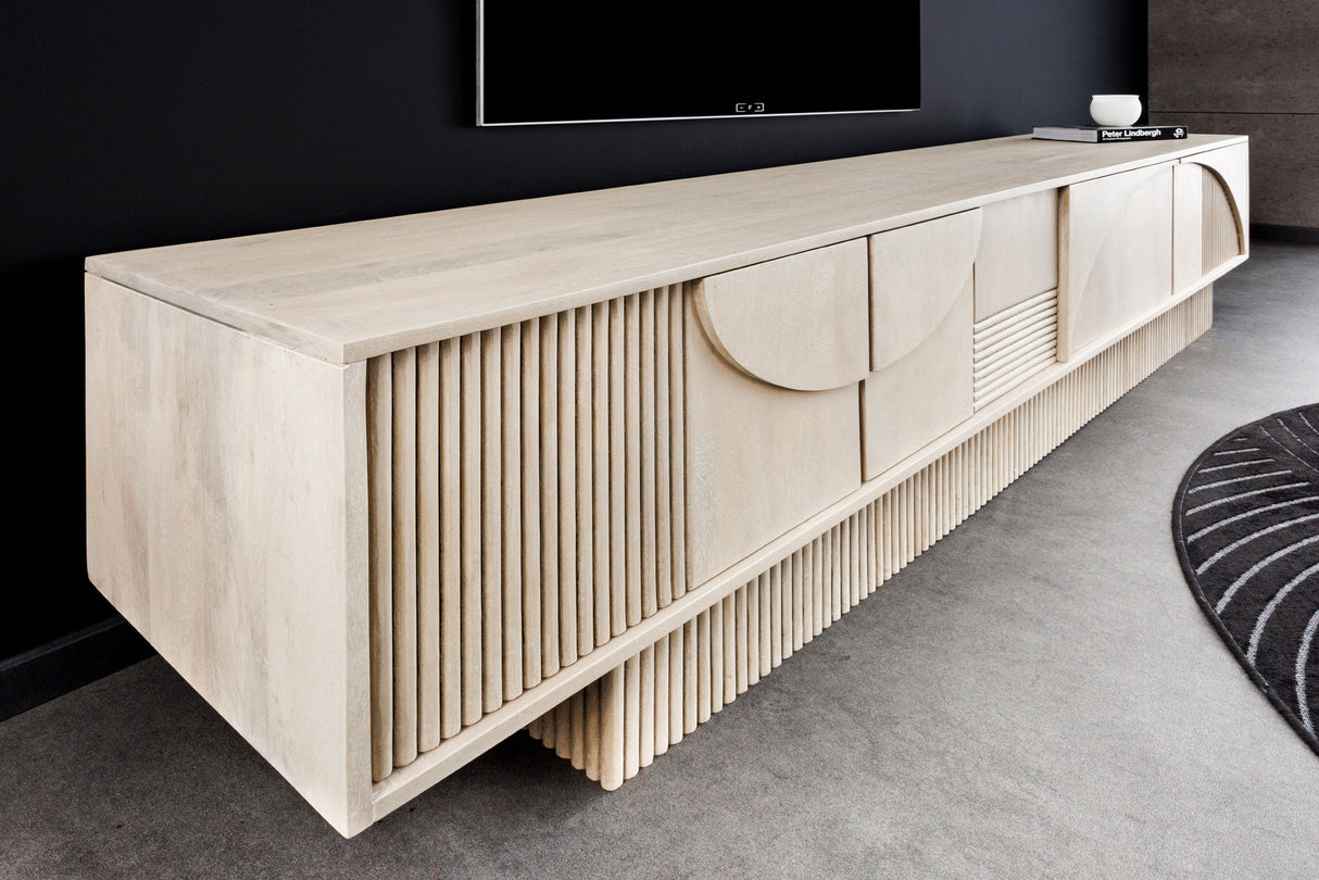 TV Board ART DECO 200cm 3D mango wood whitewashed