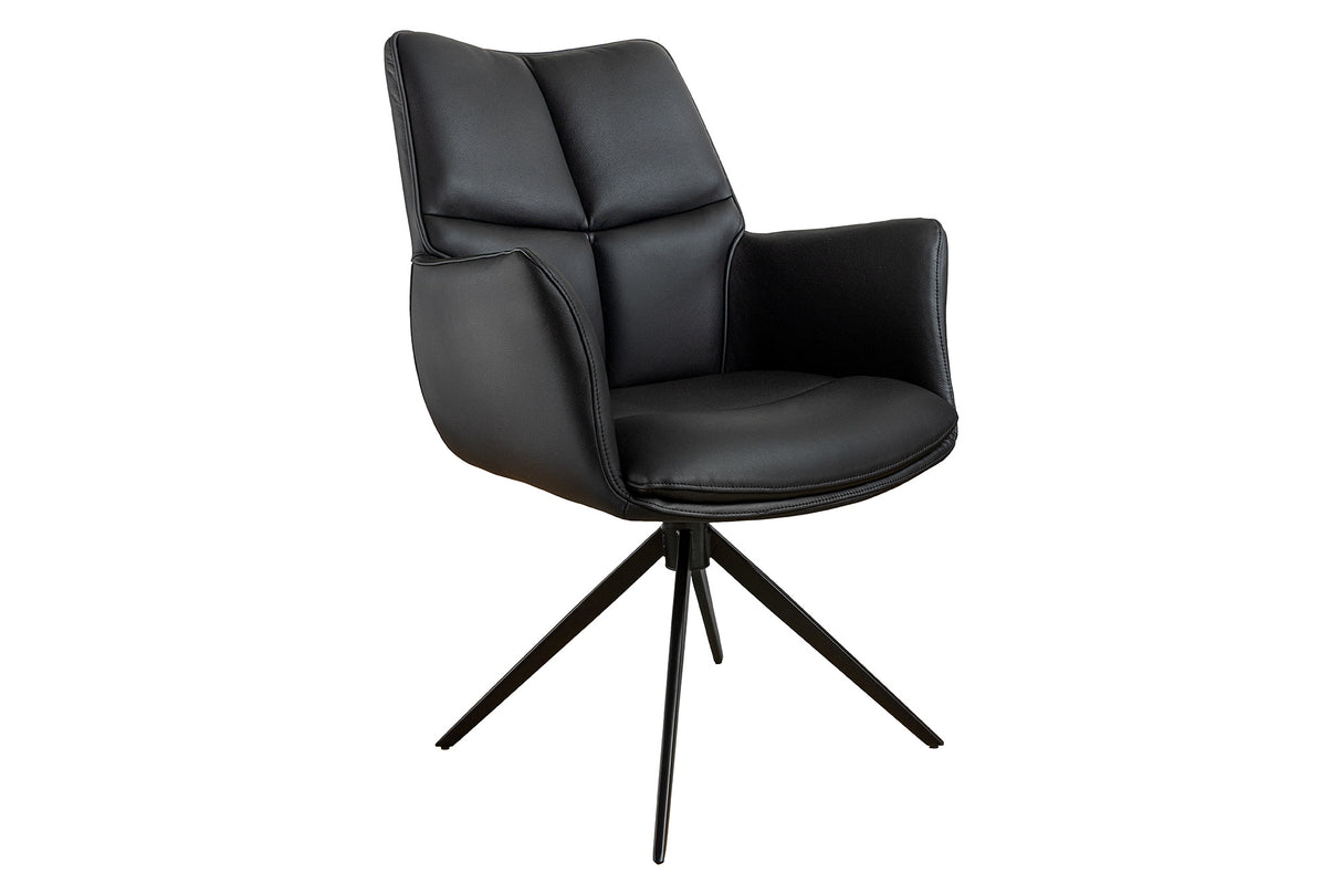 Swivel chair PAPILLON rotatable 360° w/ armrests frame black leather black