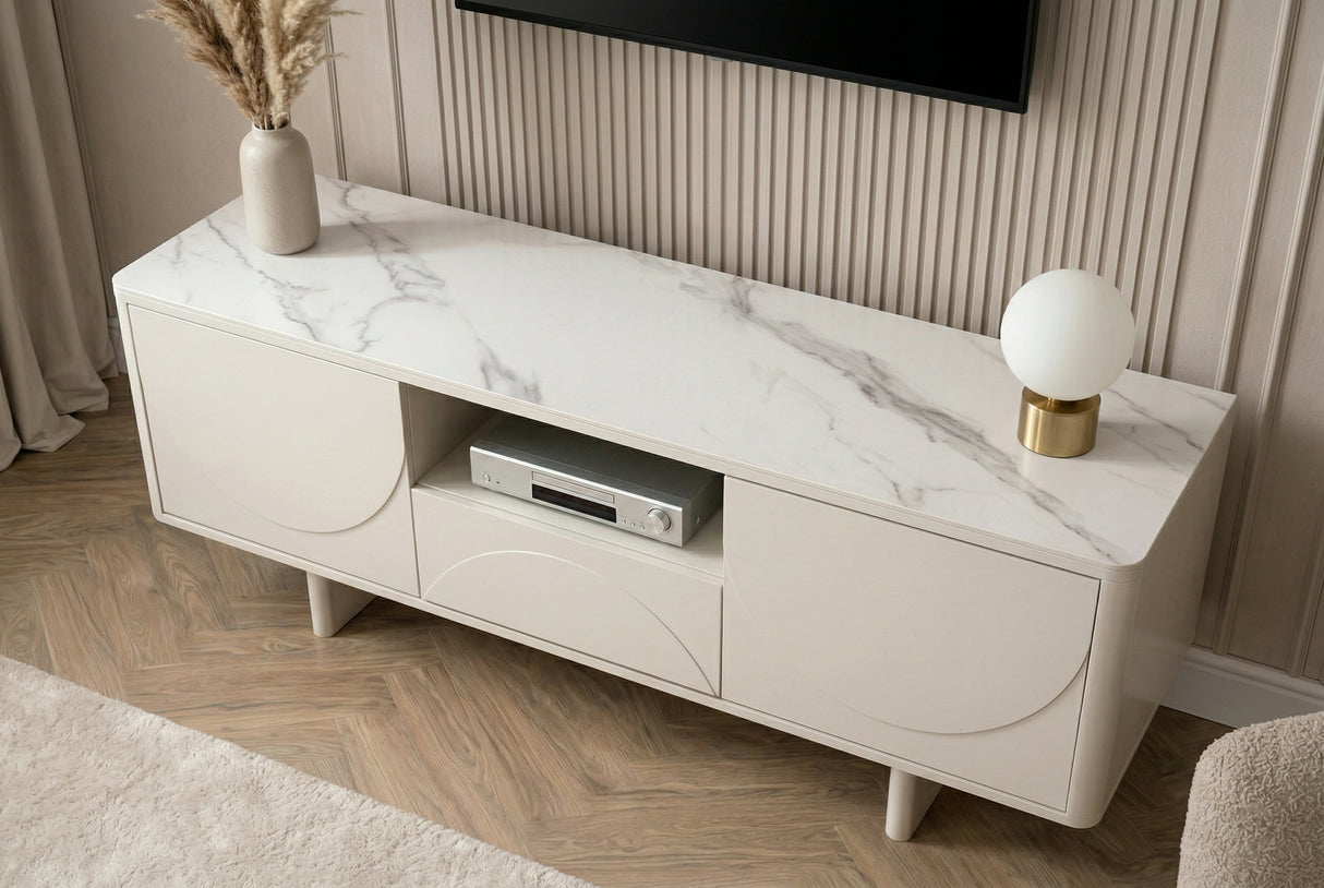 TV Board SAVOY 150cm 3D w/ white marble ceramic top