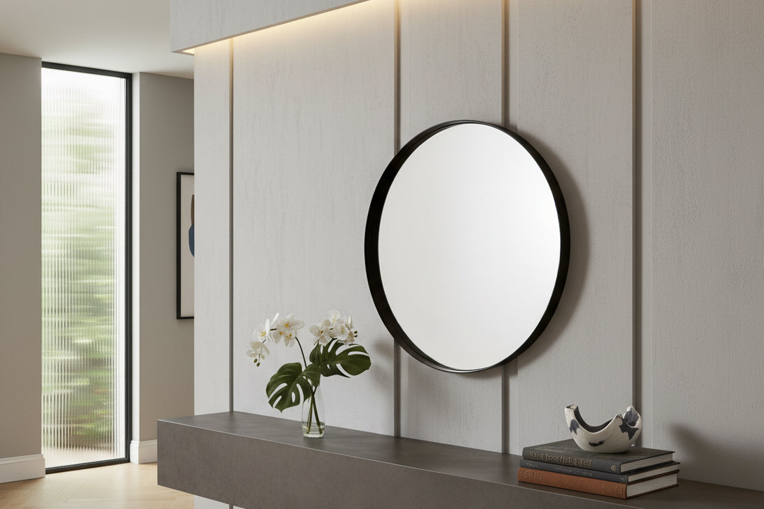 Wandspiegel PORTRAIT 60 cm rund Aluminium schwarz