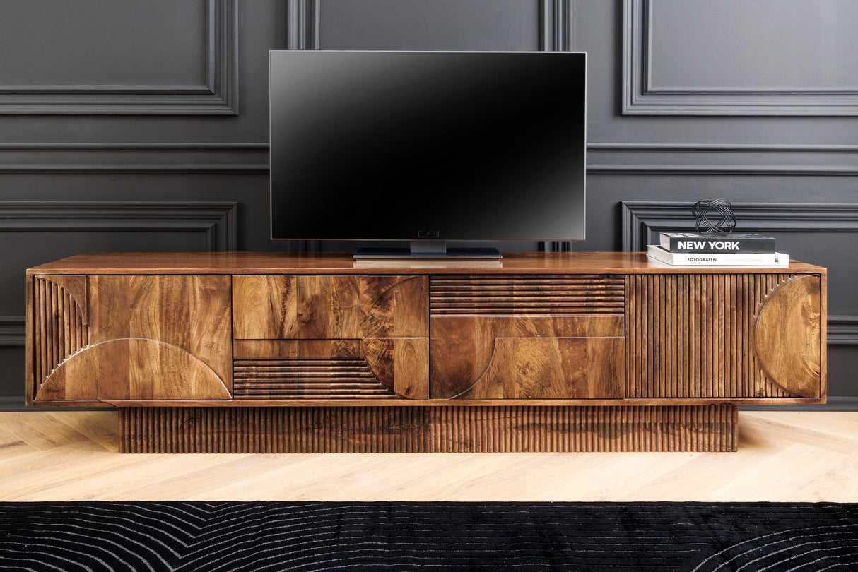 TV Board ART DECO 200cm 3D mango wood brown