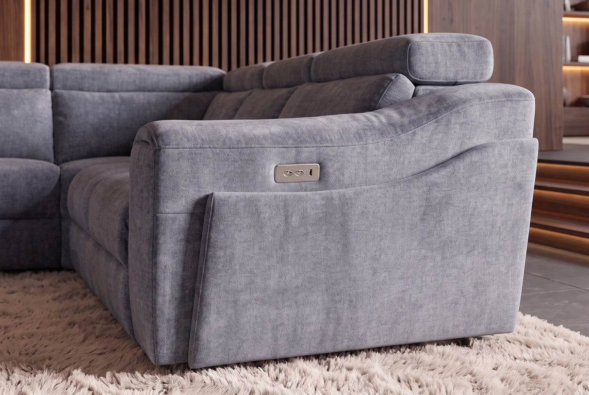 Corner sofa PRIME multifunctional electrically adjustable w/ storage space vogue velvet grey