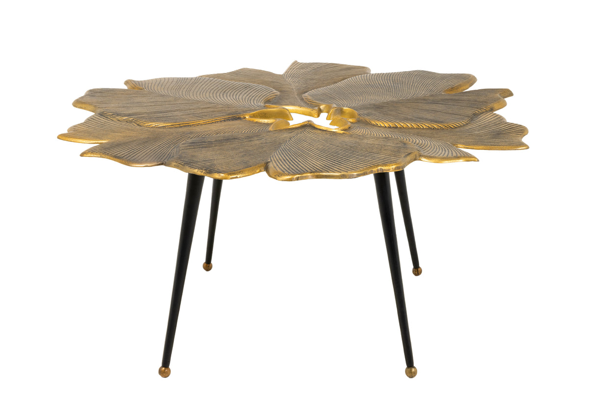 Couchtisch GINKGO LEAVES 95cm gold mit schwarzen Beinen