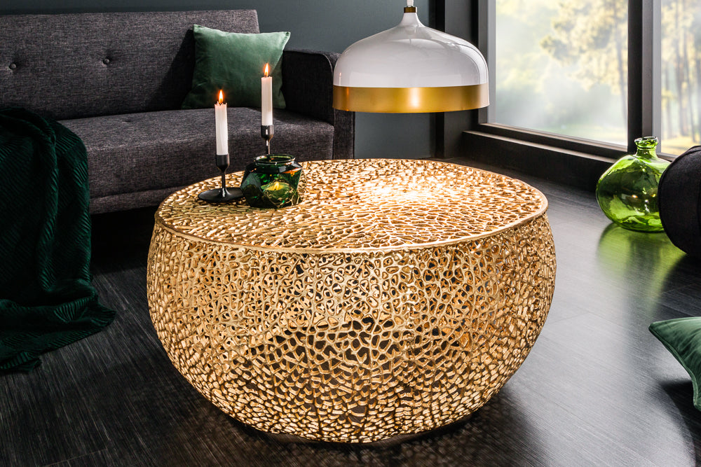 Coffee table LEAF 80cm metal gold handmade