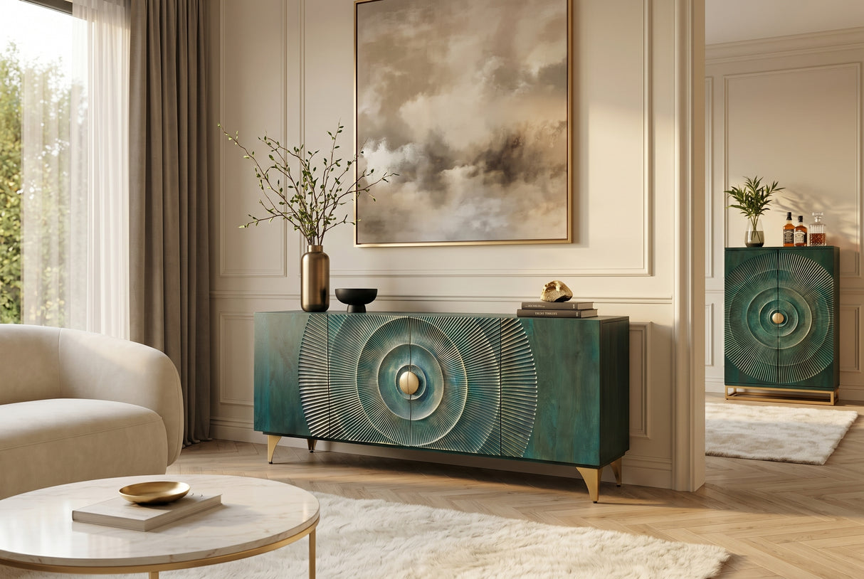 Sideboard GOLDEN SUNSET 180cm 3D Mangoholz türkis