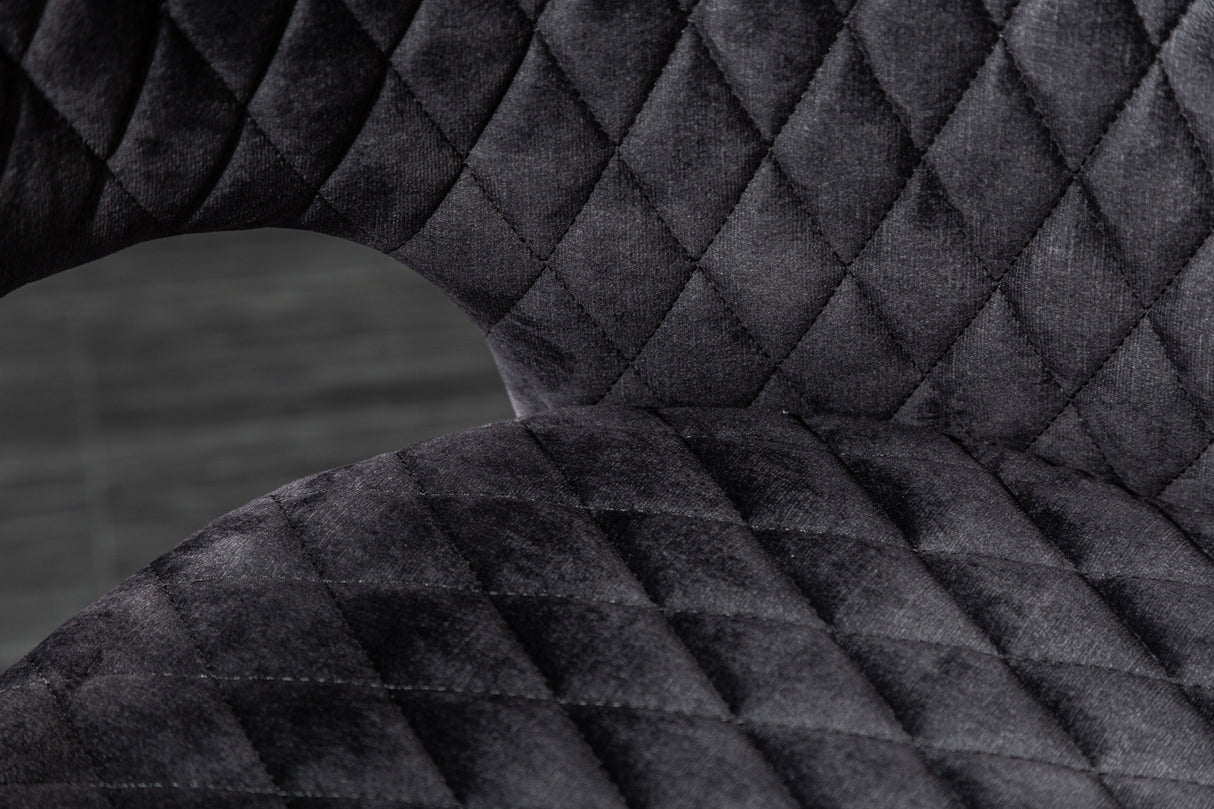 Chair PARIS w/ armrests velvet with decorative quilting grey