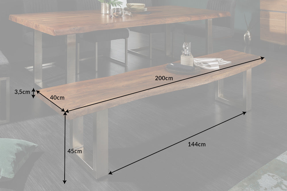 Bench MAMMUT 200cm U-legs 35mm massive acacia wood