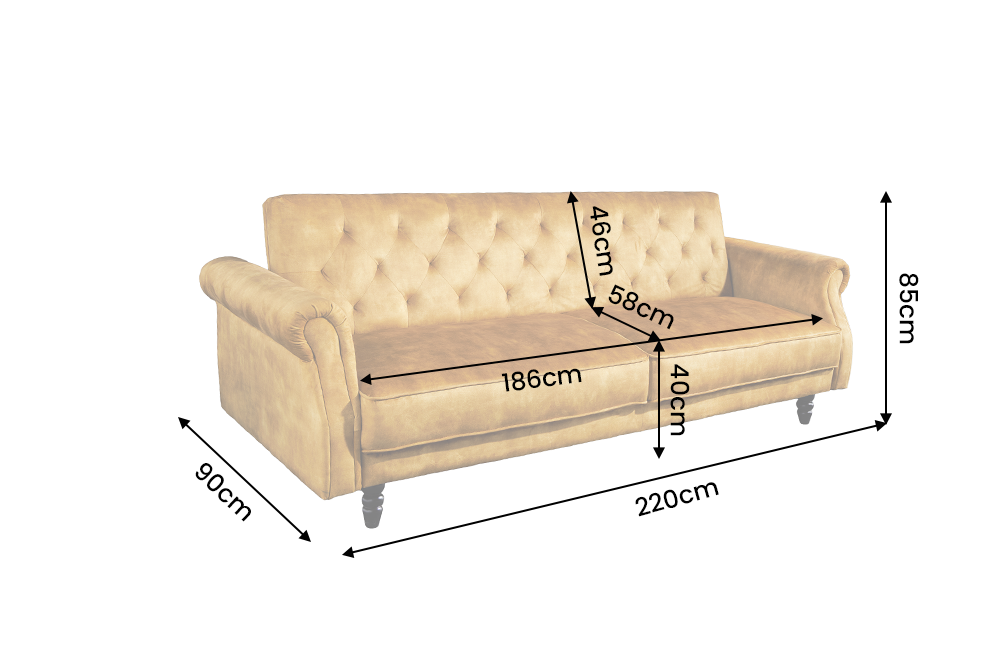 Sofa bed MAISON BELLE AFFAIRE 220cm velvet mustard yellow