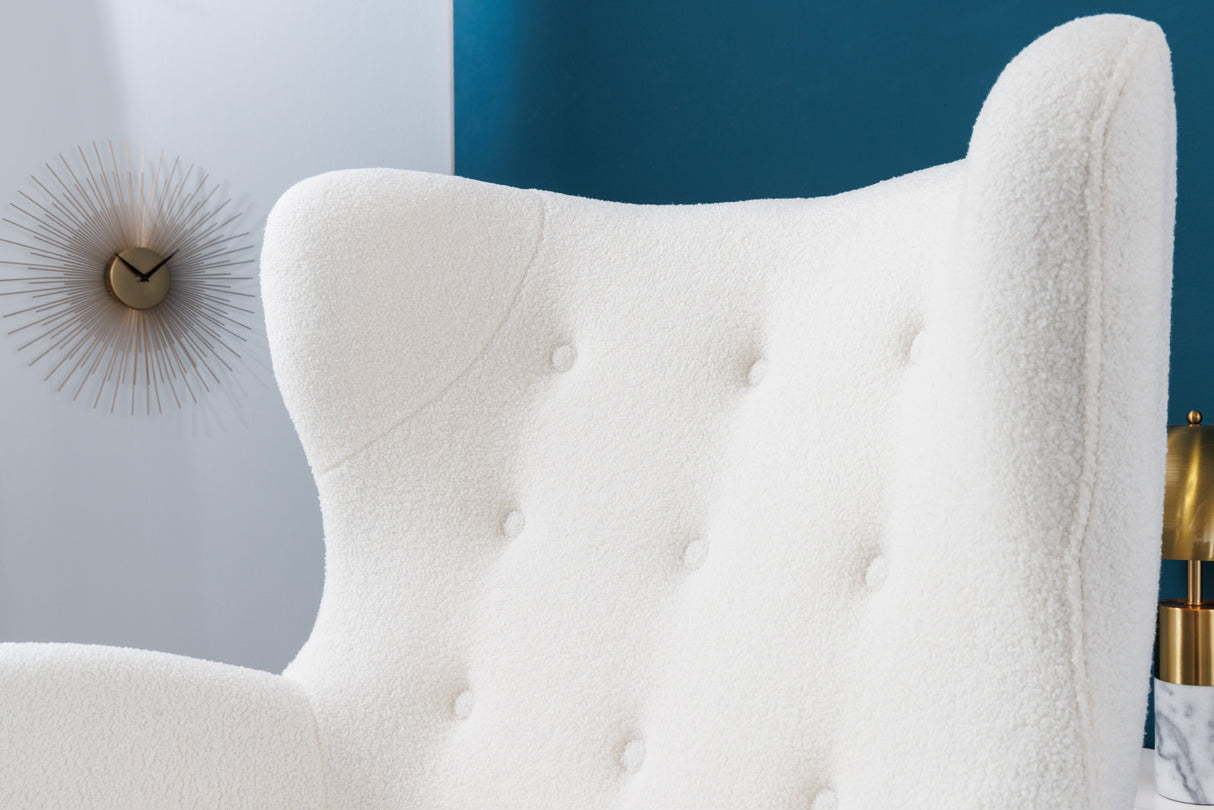 Ohrensessel DON mit goldenen Kappen Bouclé weiß