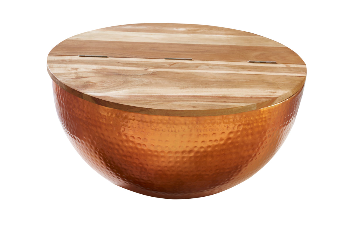 Coffee table ORIENT STORAGE 60cm hammer stroke effect copper