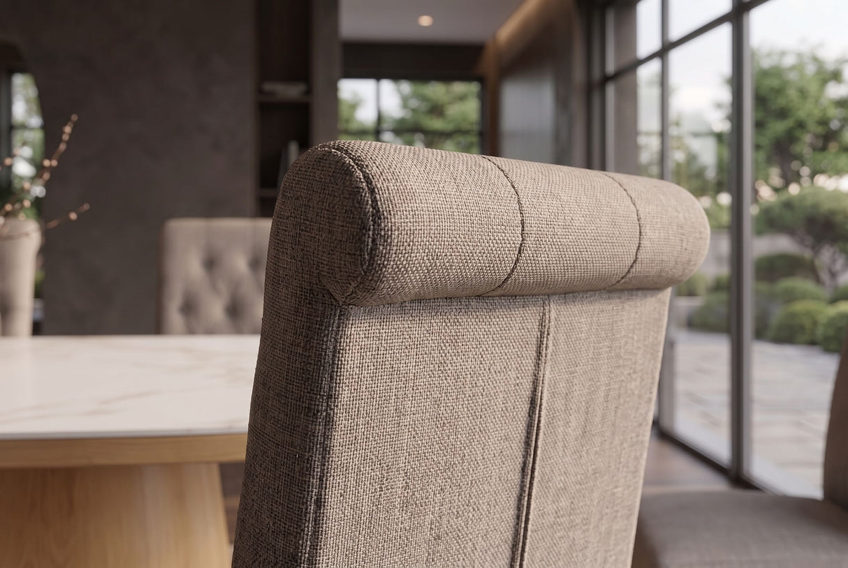 Chair CASA w/ neck roll textured fabric taupe