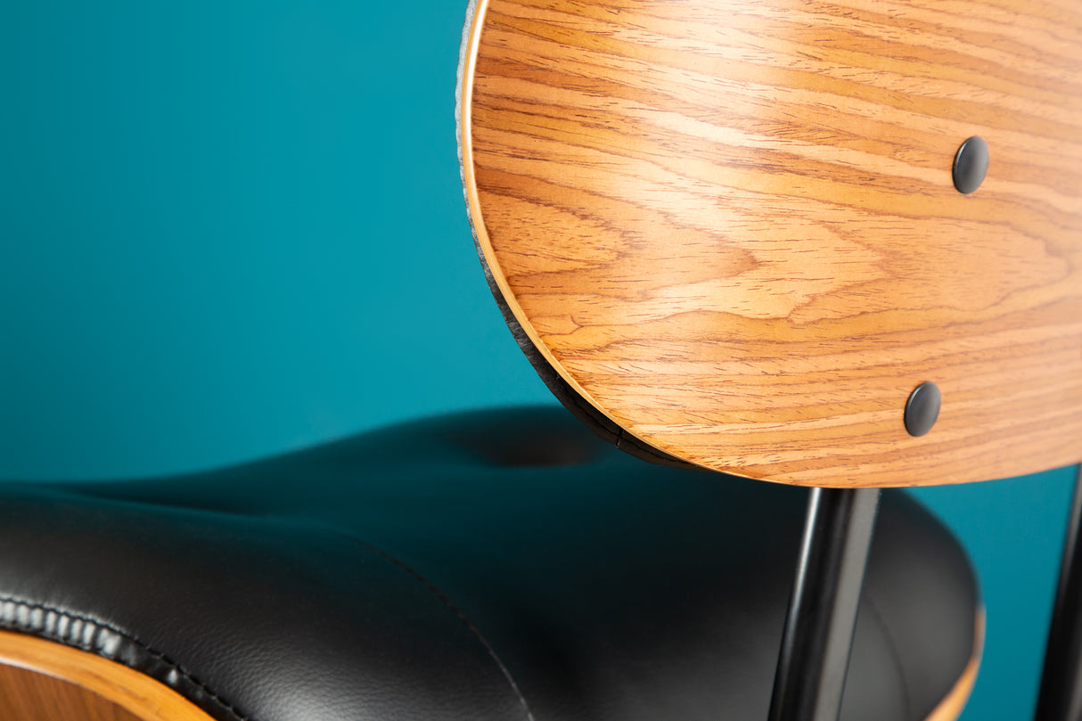 Bar stool CLASSICO 95-115cm artificial leather and walnut veneer rotatable