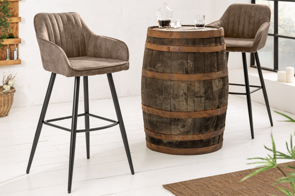 Barstuhl TURIN Mikrofaser Vintage Taupe mit Steppung